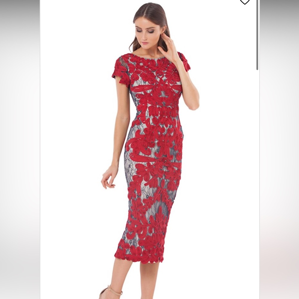 JS Collections Two-Toned Lace Embroidered Midi Dress